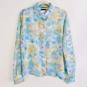🎉Clearance🎉Southern Lady Blue Pastel Colors Floral Lightweight Blouse ~ Large